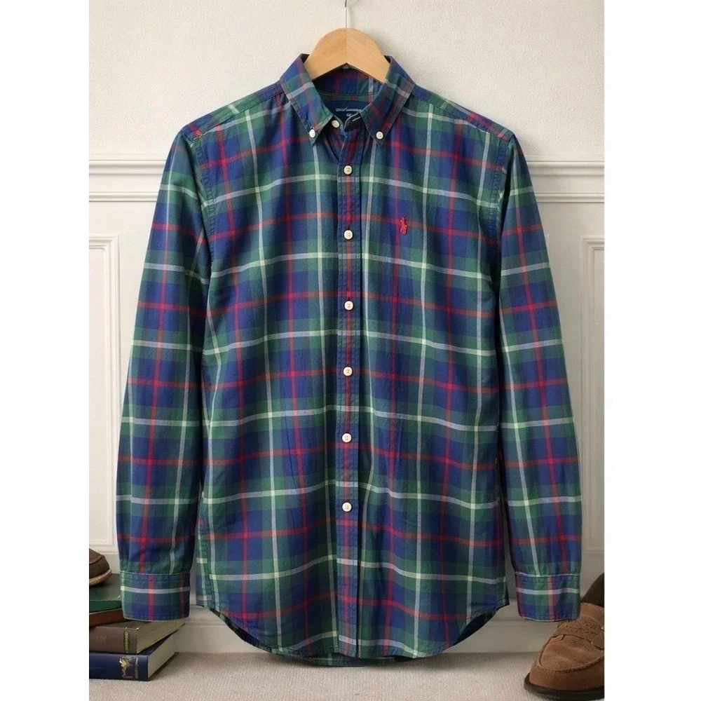 Ralph Lauren Plaid Button Down Shirt Boys Large 14-16 Embroidered Pony On Pocket